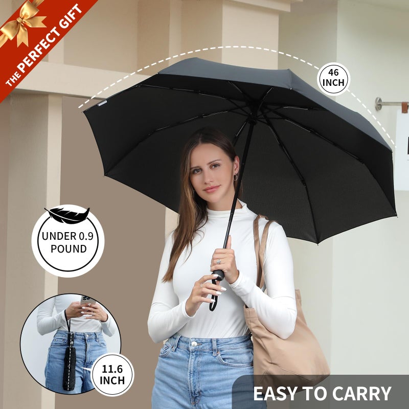 Anntrue Windproof Travel Umbrella  Auto Open Close Lightweight Compact Portable Backpack Folding Umbrella  Perfect for Car  Purse  Men and Women (Black) - Image 2